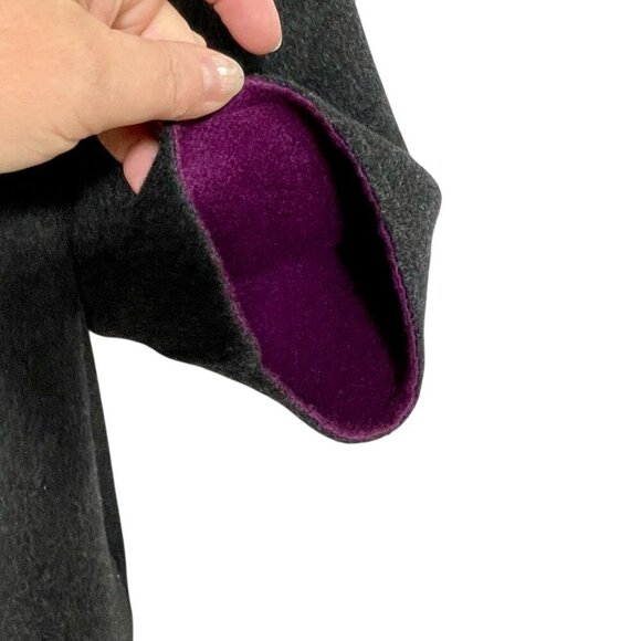 NWOT Vintage Ports 1961 Wool Cashmere Ruffle Coat Charcoal Gray Purple Womens 10 - Picture 8 of 15